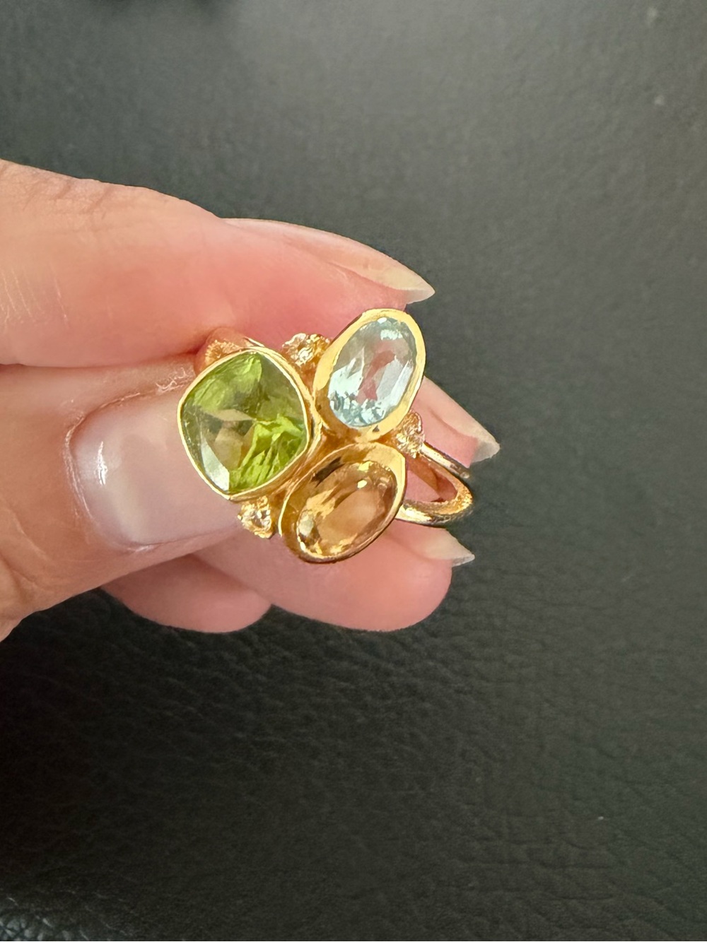 Gold plated 925 sterling silver cluster gem ring size 6
